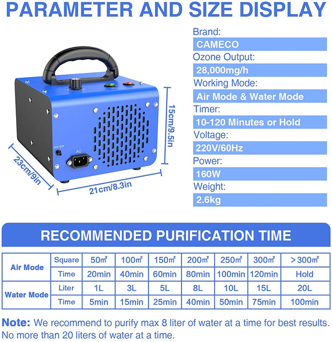 AIR AND WATER Ozone generator of 28.000MG / H Air and 500MG / H Water